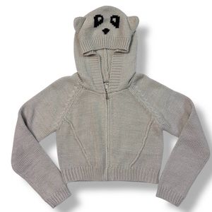 AMERICAN RAG CIE Gray Bear Hooded Zip Front Sweater Cardigan